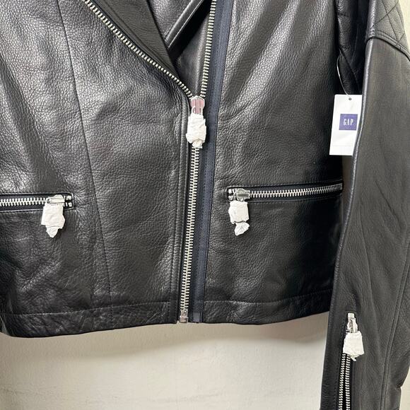 Md NWT GAP Black Quilted Leather Moto Jacket Biker Jacket Grunge Edgy Punk Goth - Picture 3 of 8